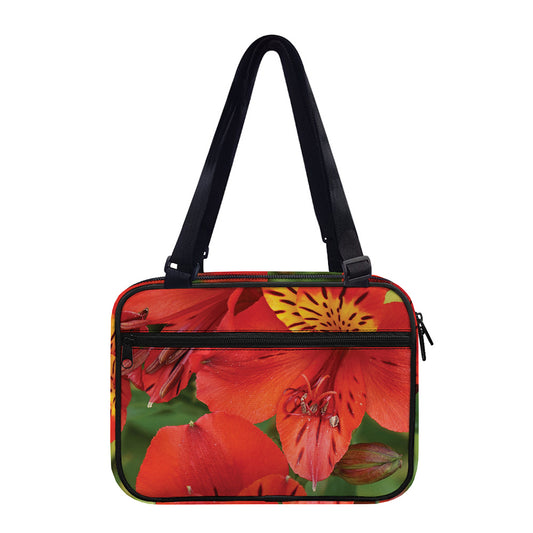Red Alstroemeria Print Double Strap Bible Bag