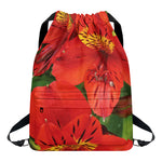 Red Alstroemeria Print Drawstring Backpack