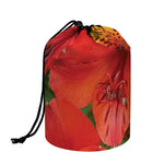 Red Alstroemeria Print Drawstring Makeup Bag