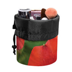 Red Alstroemeria Print Drawstring Makeup Bag