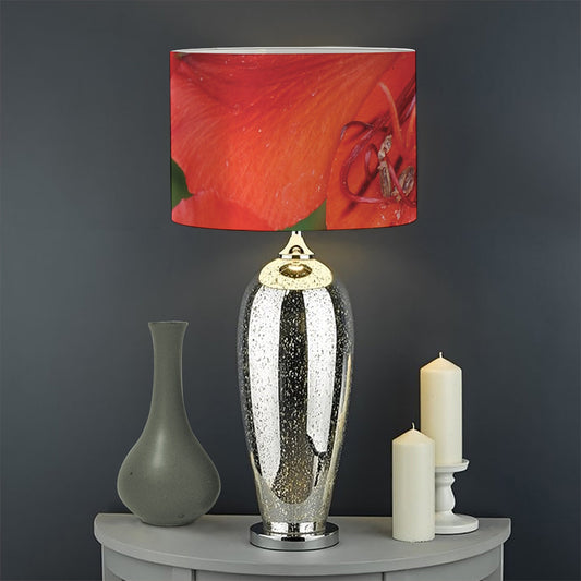 Red Alstroemeria Print Drum Lamp Shade