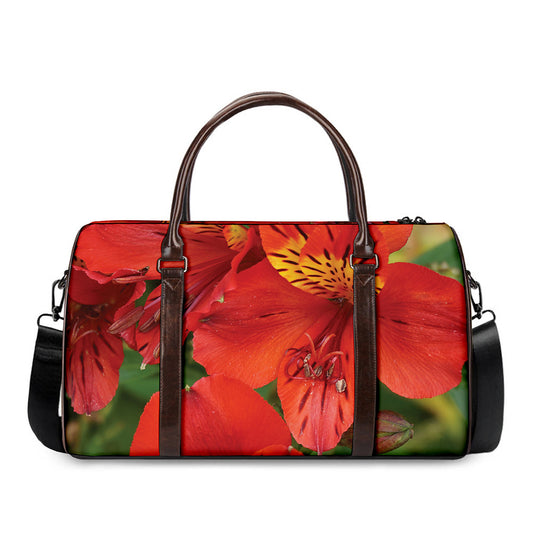 Red Alstroemeria Print Duffle Bag