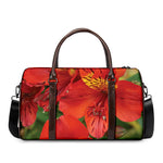Red Alstroemeria Print Duffle Bag