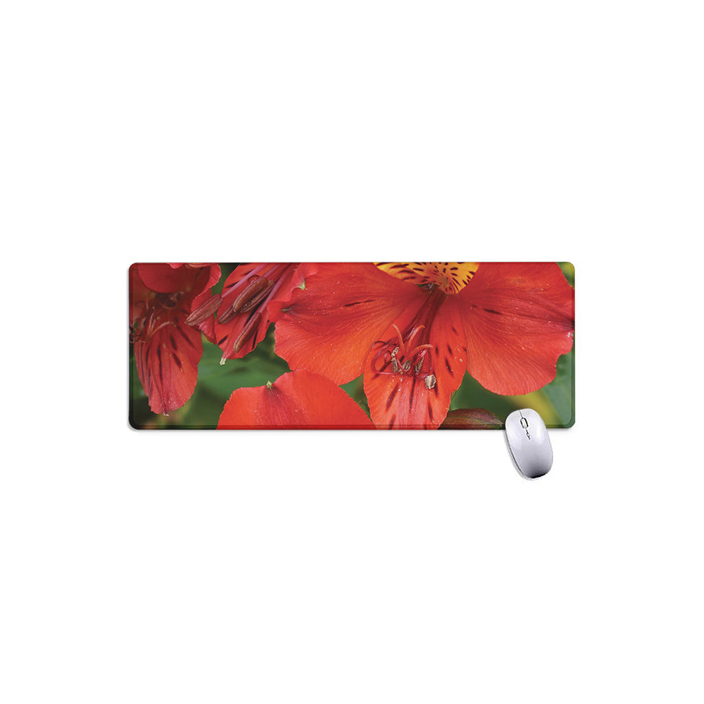 Red Alstroemeria Print Extended Mouse Pad