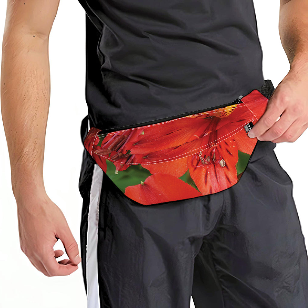 Red Alstroemeria Print Fanny Pack