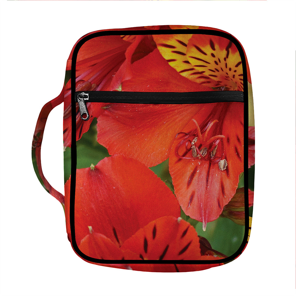 Red Alstroemeria Print Front Pocket Bible Bag
