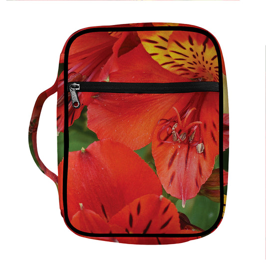 Red Alstroemeria Print Front Pocket Bible Bag