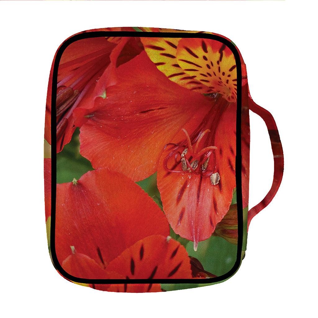 Red Alstroemeria Print Front Pocket Bible Bag
