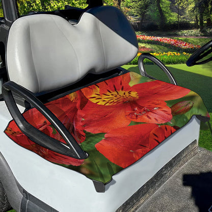 Red Alstroemeria Print Golf Cart Seat Cover