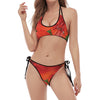 Red Alstroemeria Print Halter Scoop Tie Side Bikini