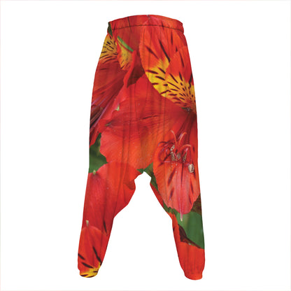Red Alstroemeria Print Hammer Pants