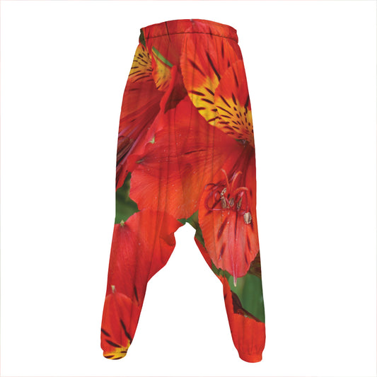 Red Alstroemeria Print Hammer Pants