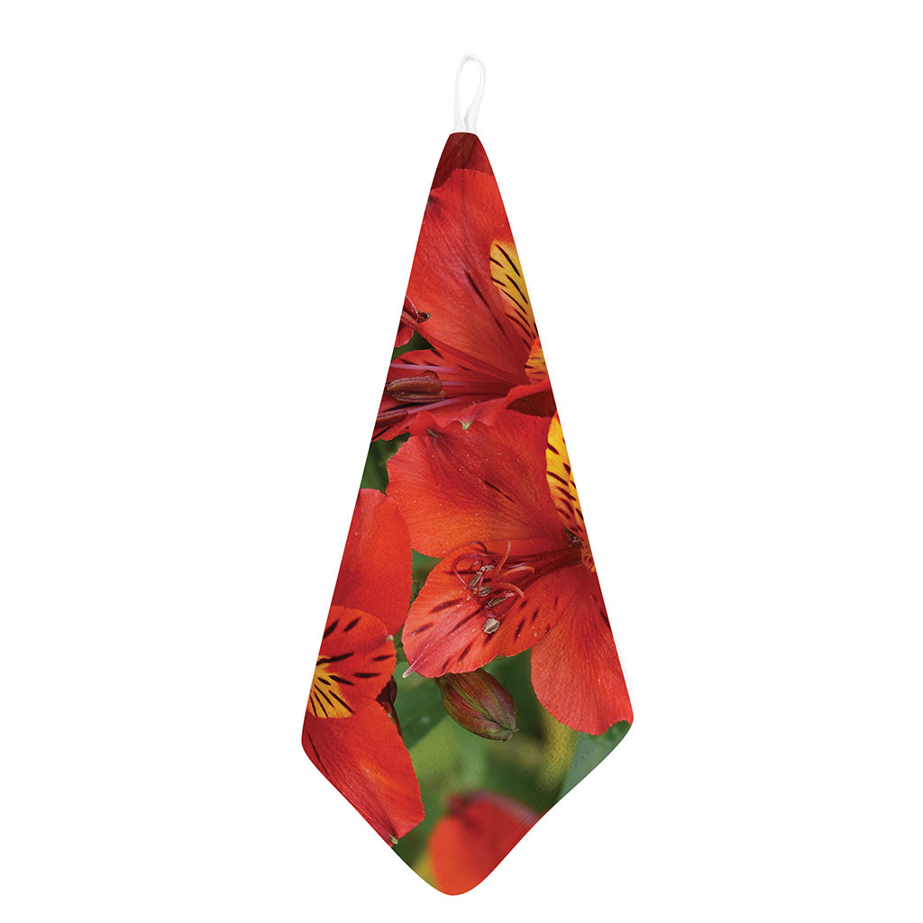 Red Alstroemeria Print Hand Towel