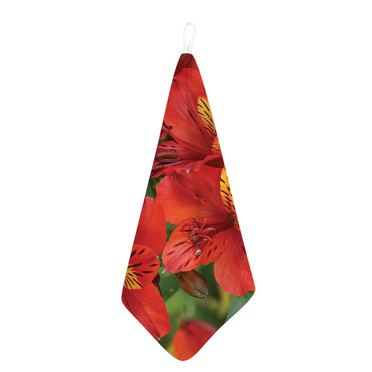 Red Alstroemeria Print Hand Towel