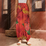Red Alstroemeria Print Harem Pants