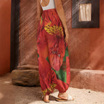 Red Alstroemeria Print Harem Pants