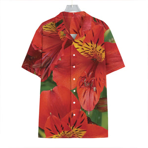 Red Alstroemeria Print Hawaiian Shirt