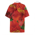 Red Alstroemeria Print Hawaiian Shirt