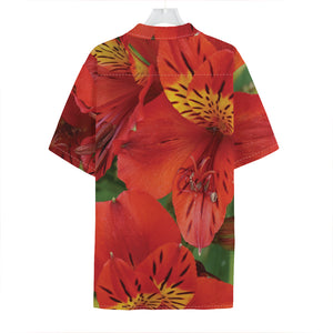 Red Alstroemeria Print Hawaiian Shirt