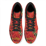 Red Alstroemeria Print High Top Leather Sneakers