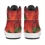 Red Alstroemeria Print High Top Leather Sneakers