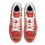Red Alstroemeria Print High Top Leather Sneakers