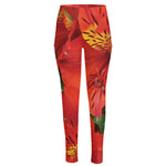 Red Alstroemeria Print High-Waisted Pocket Leggings