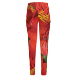 Red Alstroemeria Print High-Waisted Pocket Leggings