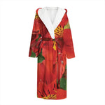 Red Alstroemeria Print Hooded Bathrobe