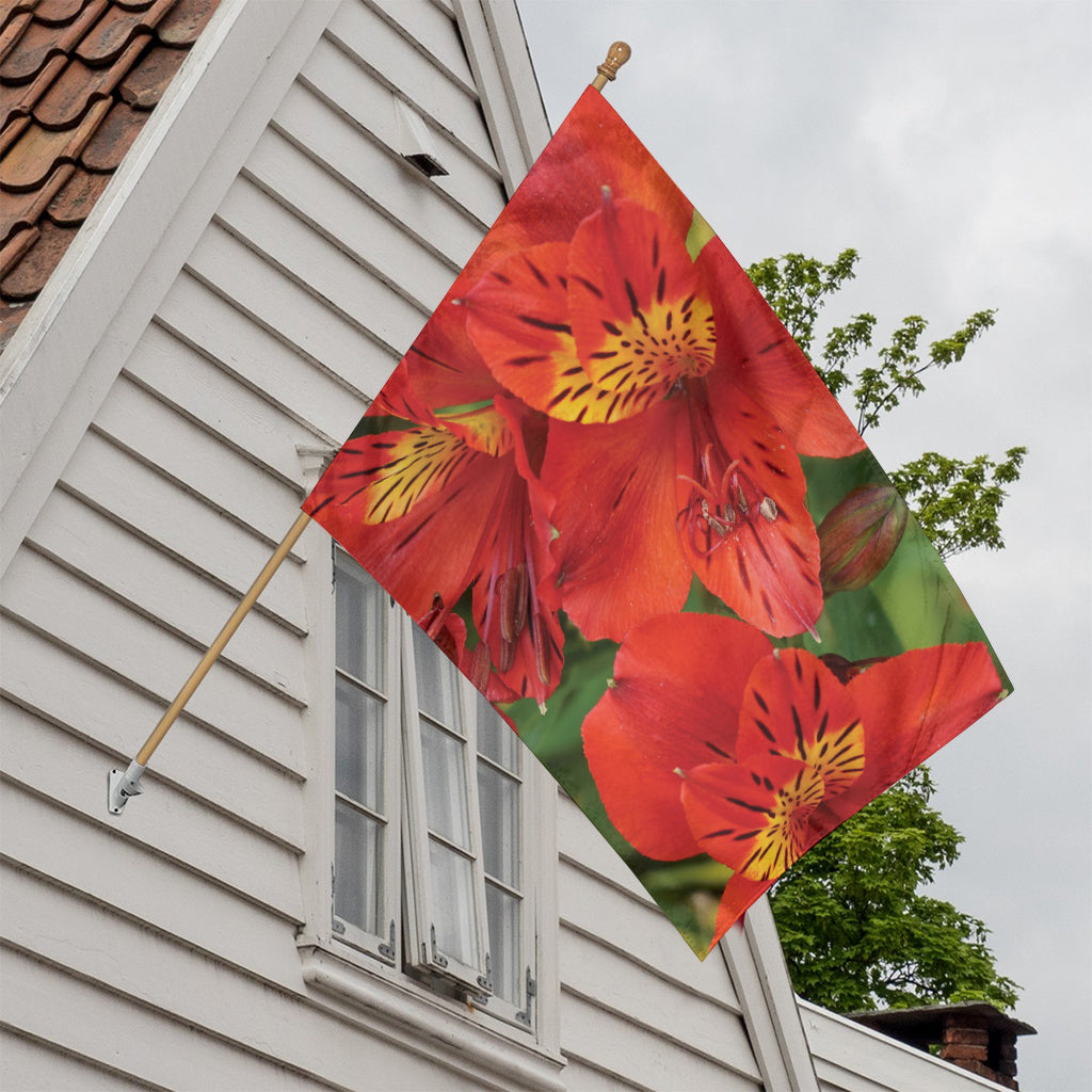 Red Alstroemeria Print House Flag