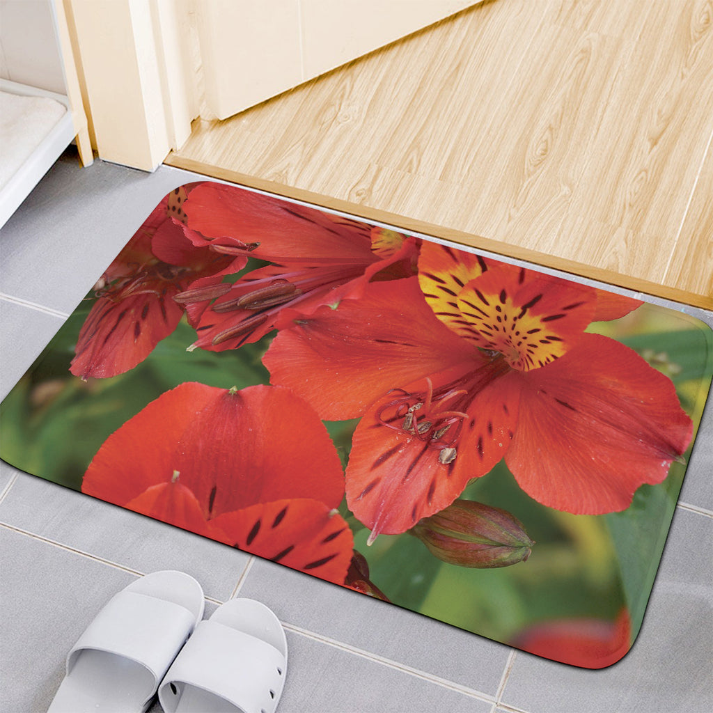 Red Alstroemeria Print Indoor Door Mat