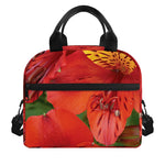 Red Alstroemeria Print Insulated Lunch Bag