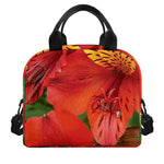 Red Alstroemeria Print Insulated Lunch Bag