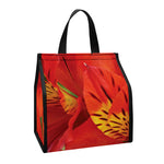 Red Alstroemeria Print Insulated Lunch Tote