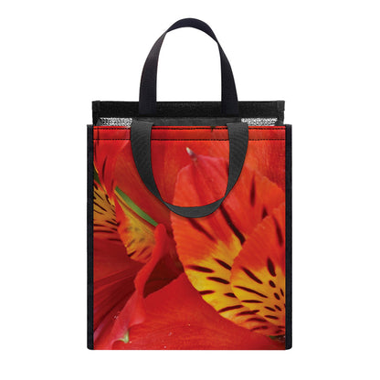 Red Alstroemeria Print Insulated Lunch Tote