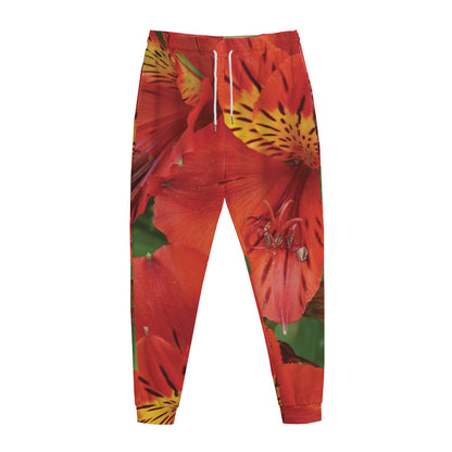 Red Alstroemeria Print Jogger Pants