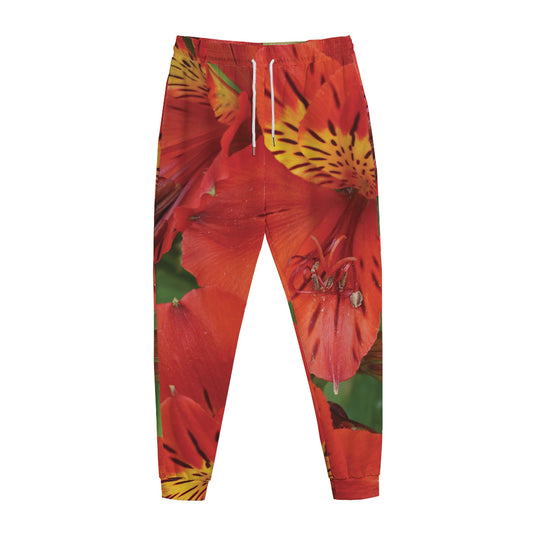 Red Alstroemeria Print Jogger Pants