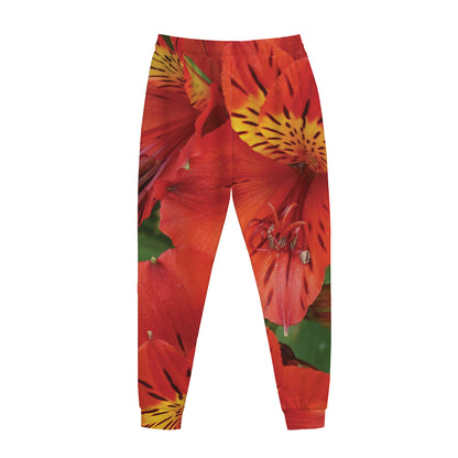 Red Alstroemeria Print Jogger Pants