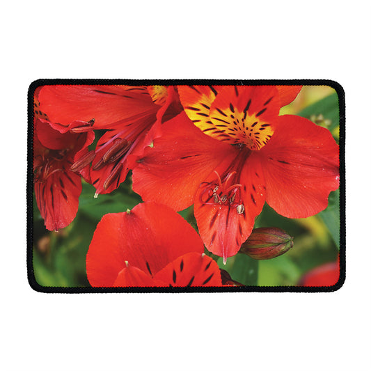 Red Alstroemeria Print Kitchen Mat
