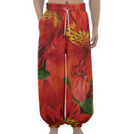 Red Alstroemeria Print Lantern Pants