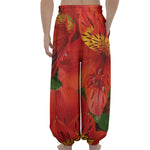 Red Alstroemeria Print Lantern Pants