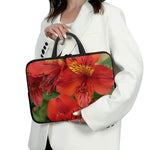 Red Alstroemeria Print Laptop Sleeve With Handle