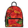 Red Alstroemeria Print Leather Backpack