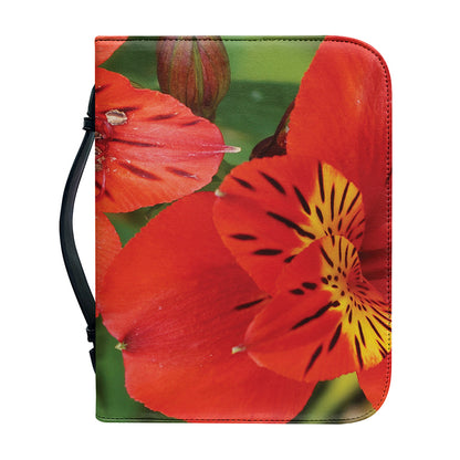 Red Alstroemeria Print Leather Bible Cover