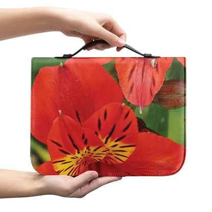 Red Alstroemeria Print Leather Bible Cover