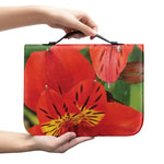 Red Alstroemeria Print Leather Bible Cover