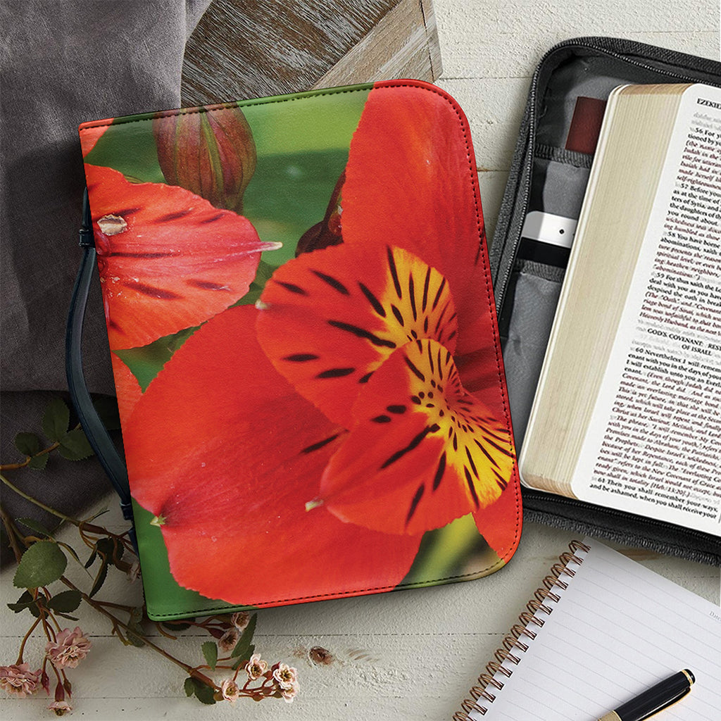 Red Alstroemeria Print Leather Bible Cover