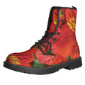 Red Alstroemeria Print Lace-Up Boots