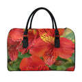 Red Alstroemeria Print Leather Duffel Bag