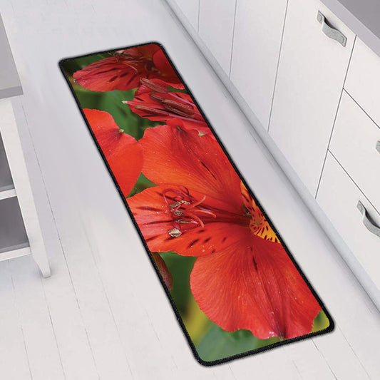 Red Alstroemeria Print Long Kitchen Mat